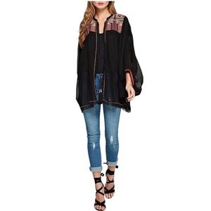 Love Stitch Boho Black Embroidered Kimono NWT S/M